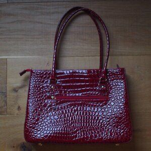 Like NEW Embossed Enameled Alligator Skin Handbag in Burgundy